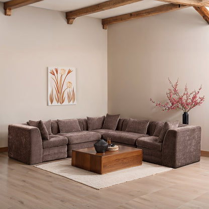Stellar 114" Brown Chenille Fabric Upholstered 5Pc. Modular Sectional