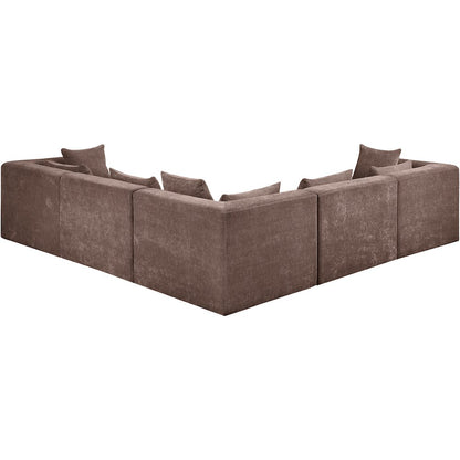 Stellar 114" Brown Chenille Fabric Upholstered 5Pc. Modular Sectional