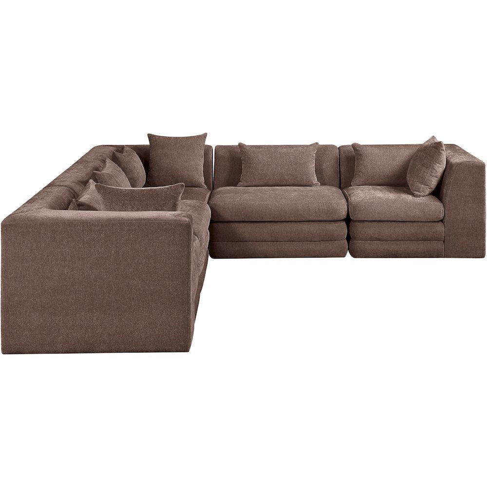 Stellar 114" Brown Chenille Fabric Upholstered 5Pc. Modular Sectional