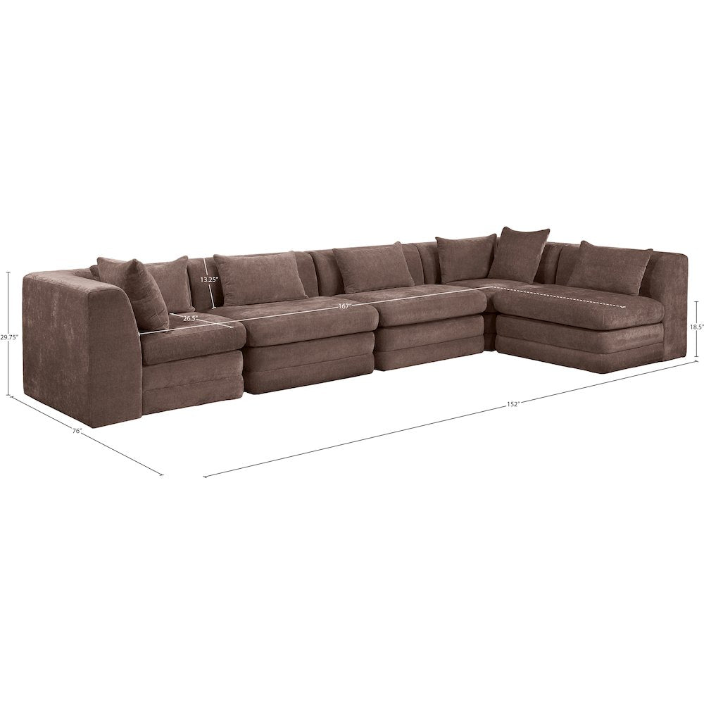 Stellar 152" Brown Chenille Fabric Upholstered 5Pc. Modular Sectional