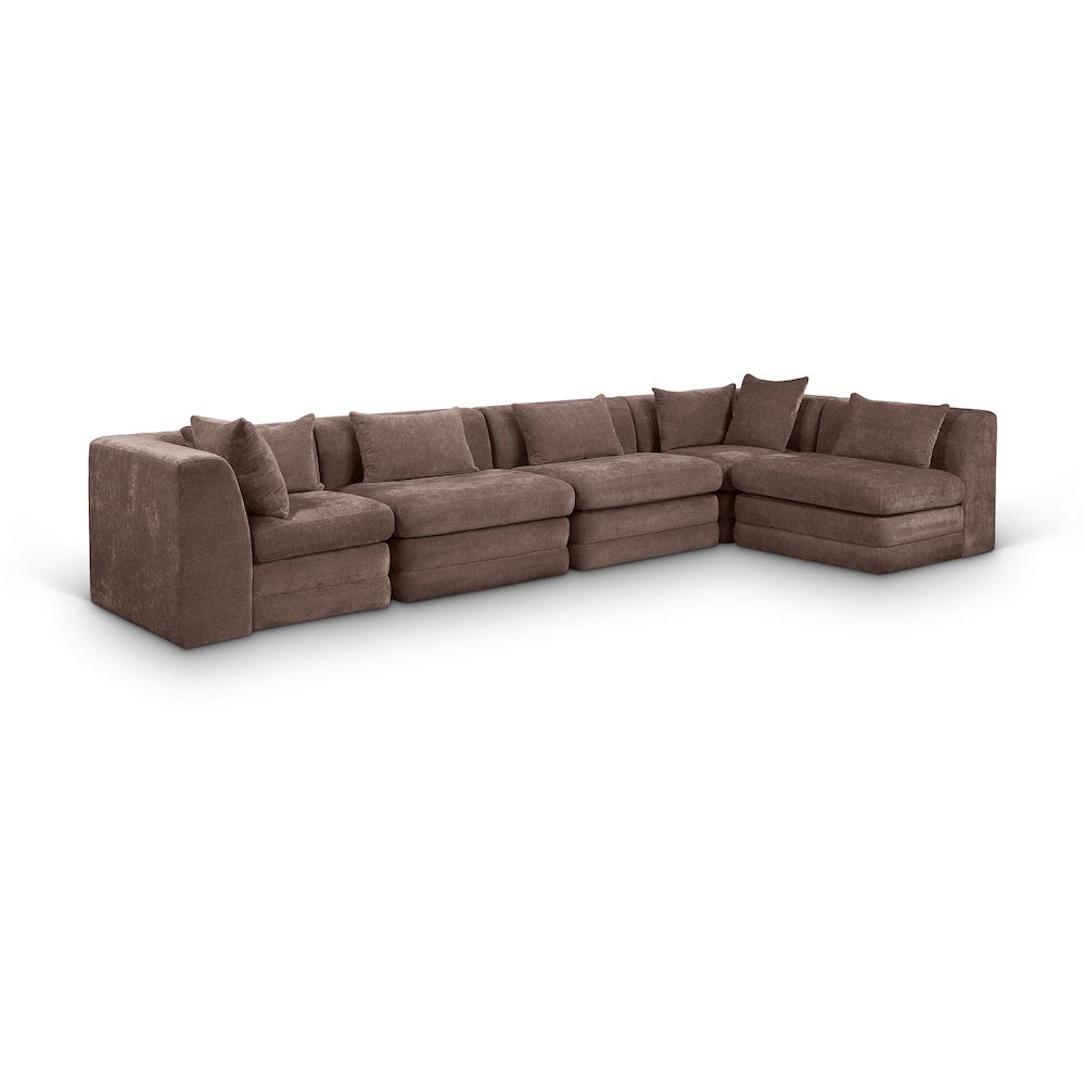 Stellar 152" Brown Chenille Fabric Upholstered 5Pc. Modular Sectional