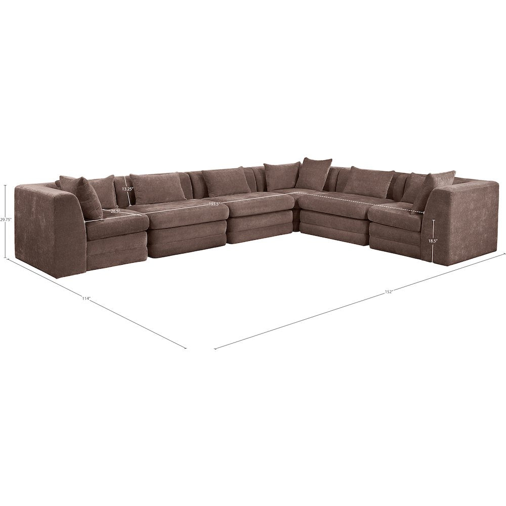 Stellar 152" Brown Chenille Fabric Upholstered 6Pc. Modular Sectional