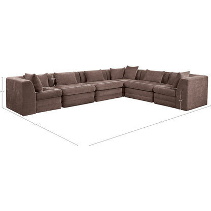 Stellar 152" Brown Chenille Fabric Upholstered 6Pc. Modular Sectional