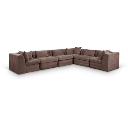 Stellar 152" Brown Chenille Fabric Upholstered 6Pc. Modular Sectional
