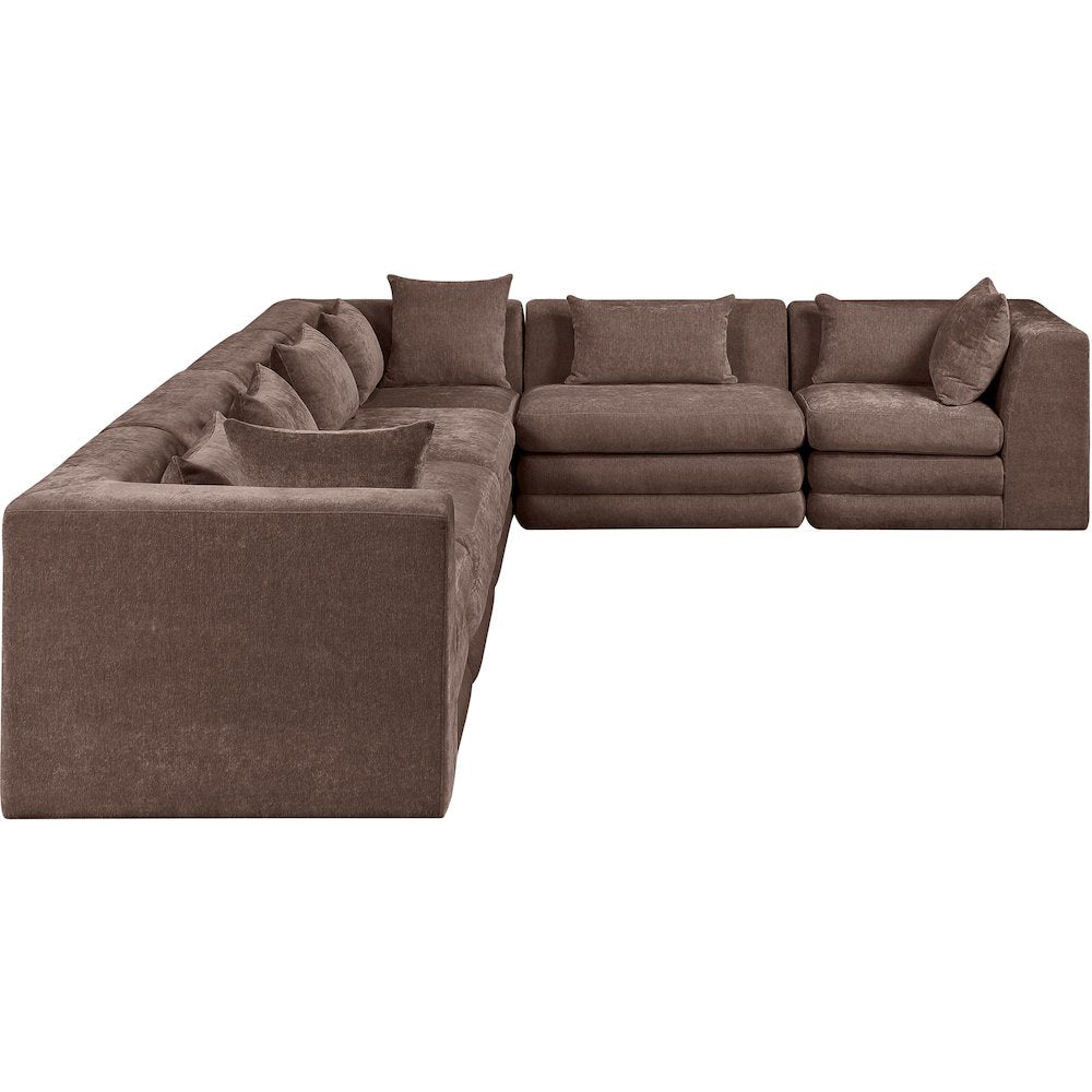 Stellar 152" Brown Chenille Fabric Upholstered 6Pc. Modular Sectional