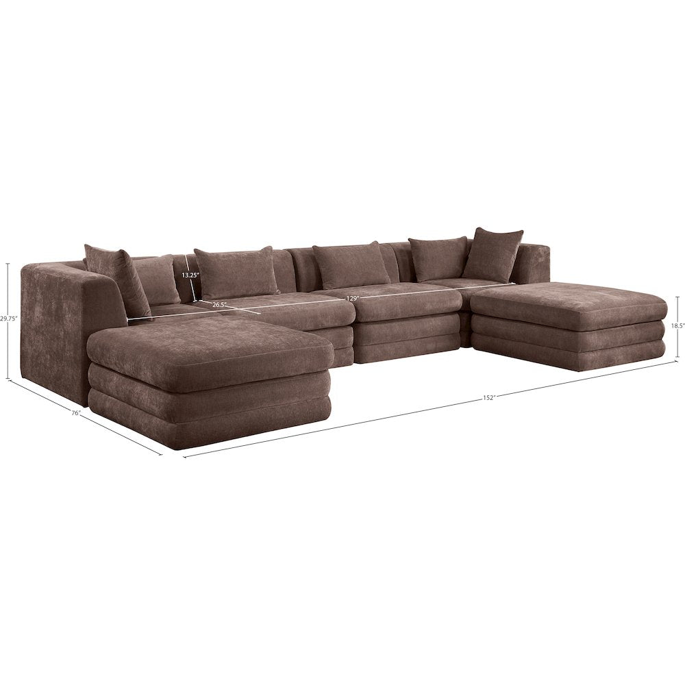 Stellar 152" Brown Chenille Fabric Upholstered 6Pc. Modular Sectional