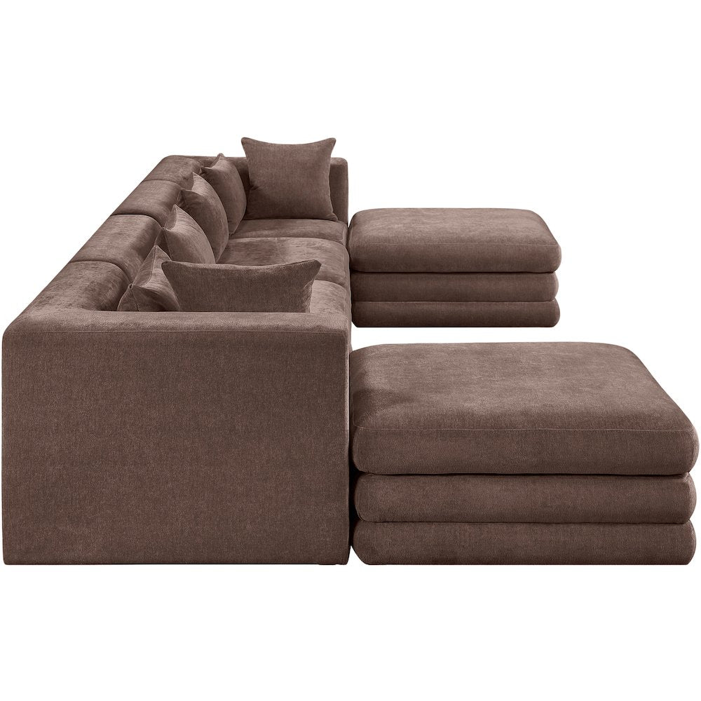 Stellar 152" Brown Chenille Fabric Upholstered 6Pc. Modular Sectional