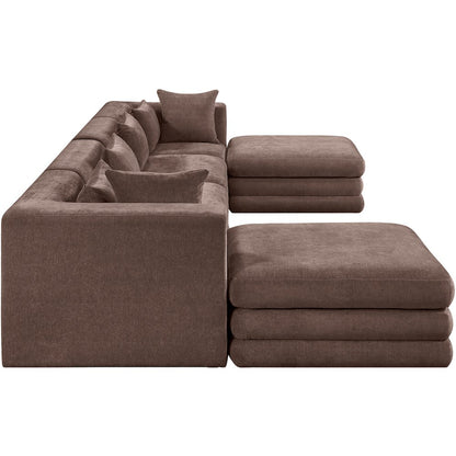 Stellar 152" Brown Chenille Fabric Upholstered 6Pc. Modular Sectional