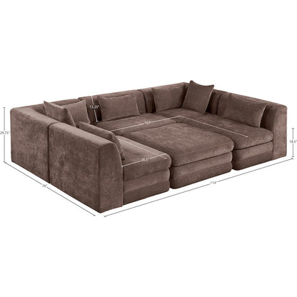 Stellar 114" Brown Chenille Fabric Upholstered 6Pc. Modular Sectional