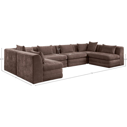 Stellar 152" Brown Chenille Fabric Upholstered 6Pc. Modular Sectional