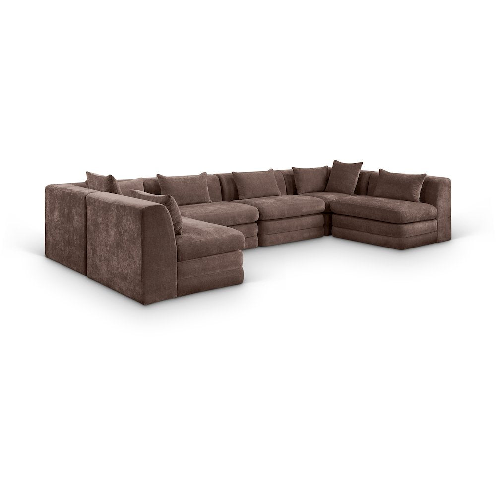 Stellar 152" Brown Chenille Fabric Upholstered 6Pc. Modular Sectional