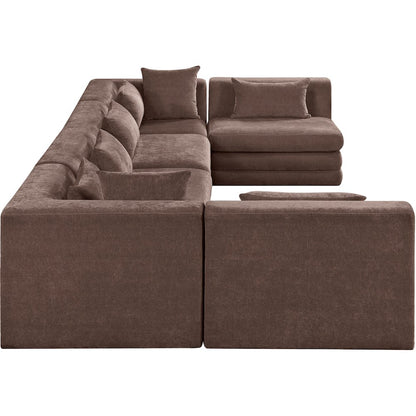 Stellar 152" Brown Chenille Fabric Upholstered 6Pc. Modular Sectional