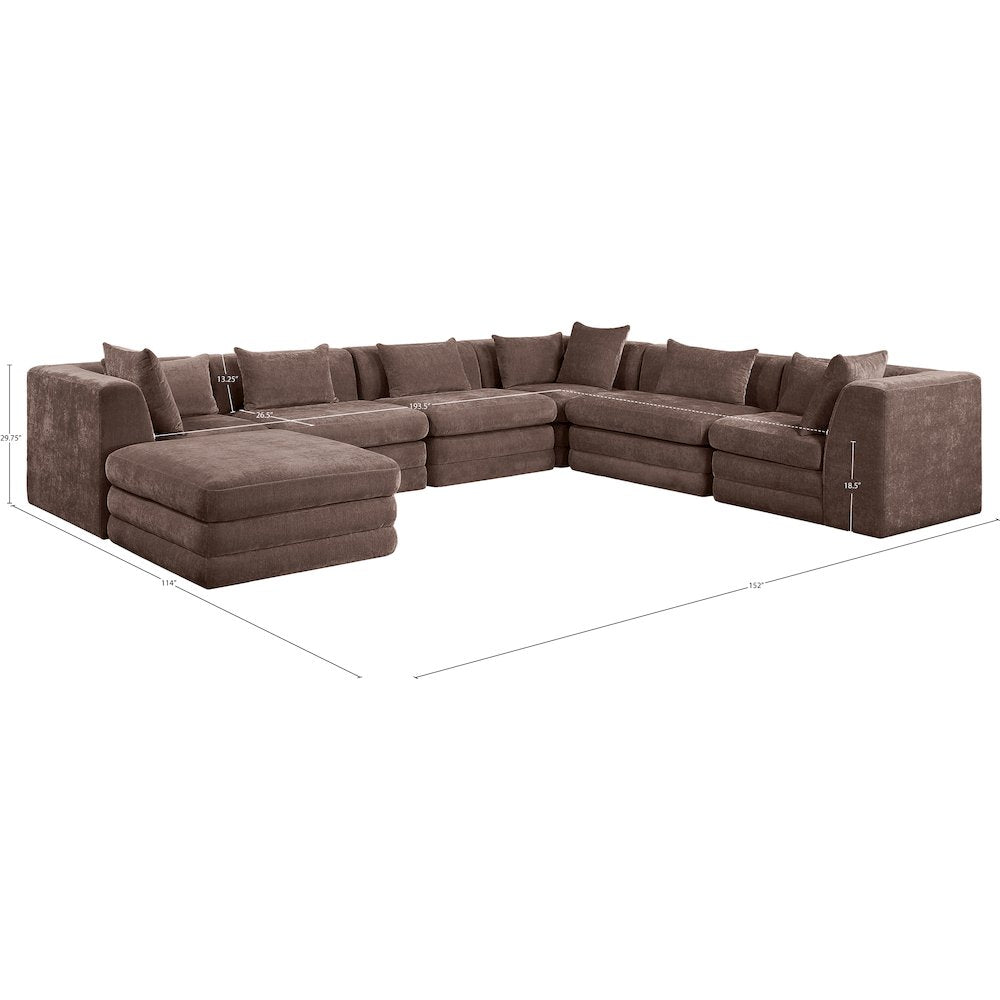 Stellar 152" Brown Chenille Fabric Upholstered 7Pc. Modular Sectional