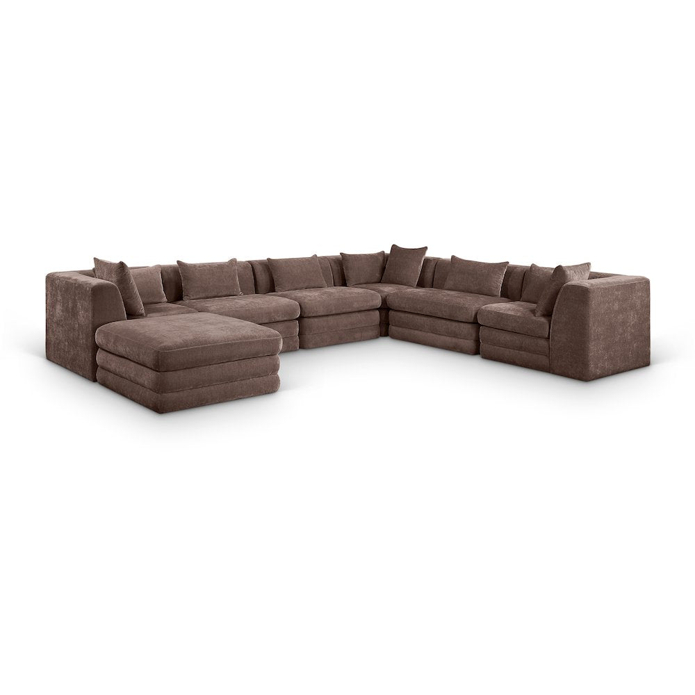 Stellar 152" Brown Chenille Fabric Upholstered 7Pc. Modular Sectional