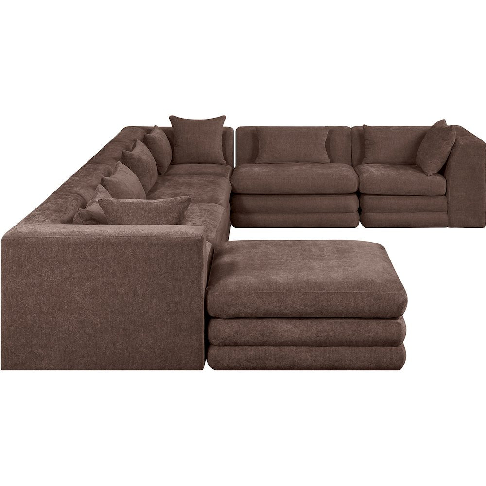 Stellar 152" Brown Chenille Fabric Upholstered 7Pc. Modular Sectional