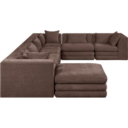 Stellar 152" Brown Chenille Fabric Upholstered 7Pc. Modular Sectional