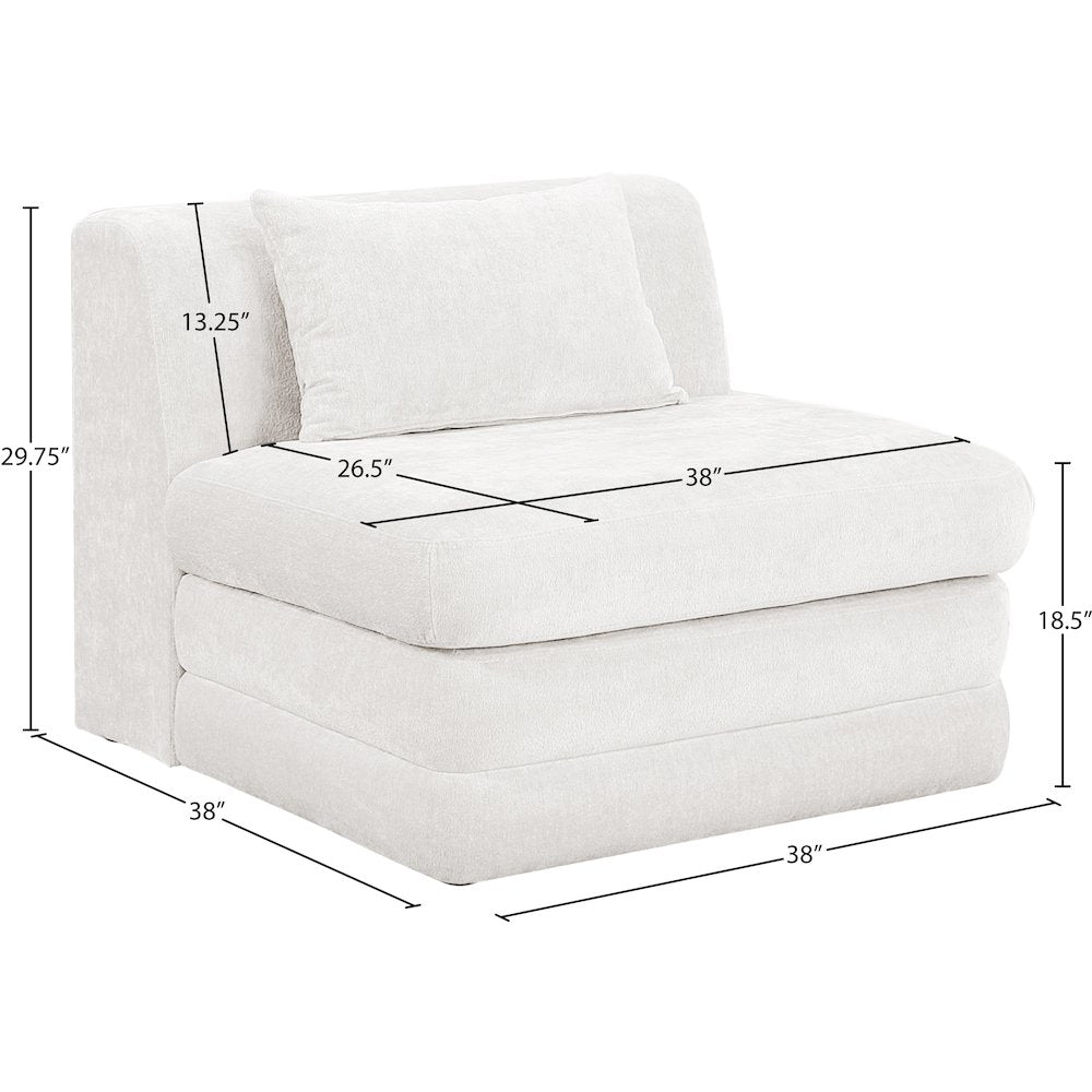 Stellar Cream Chenille Fabric Upholstered Modular Armless Chair