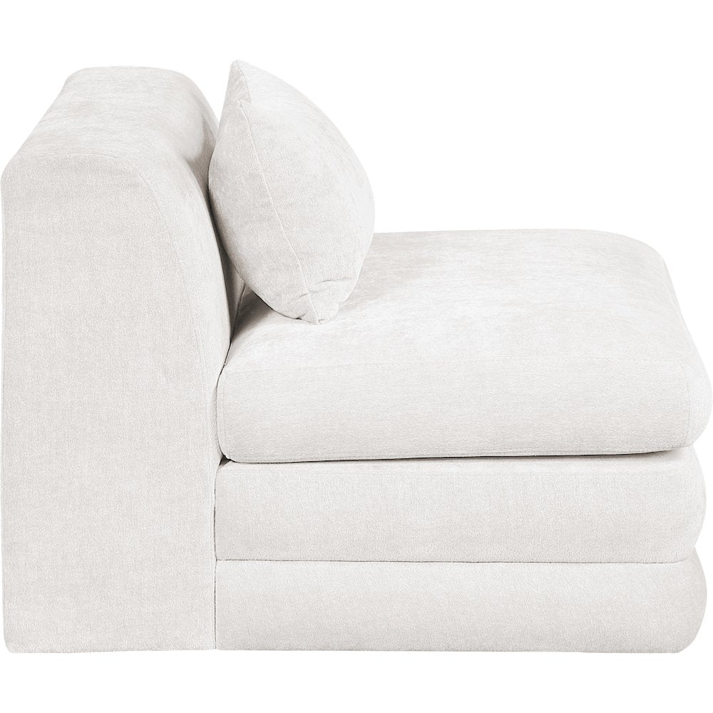Stellar Cream Chenille Fabric Upholstered Modular Armless Chair
