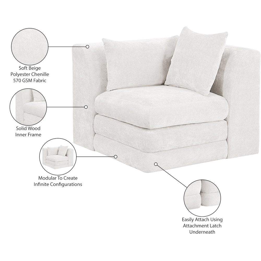 Stellar Cream Chenille Fabric Upholstered Modular Corner Chair