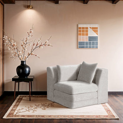 Stellar Cream Chenille Fabric Upholstered Modular Corner Chair