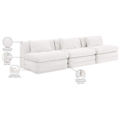 Stellar 114" Cream Chenille Fabric Upholstered 3pc. Modular Sofa