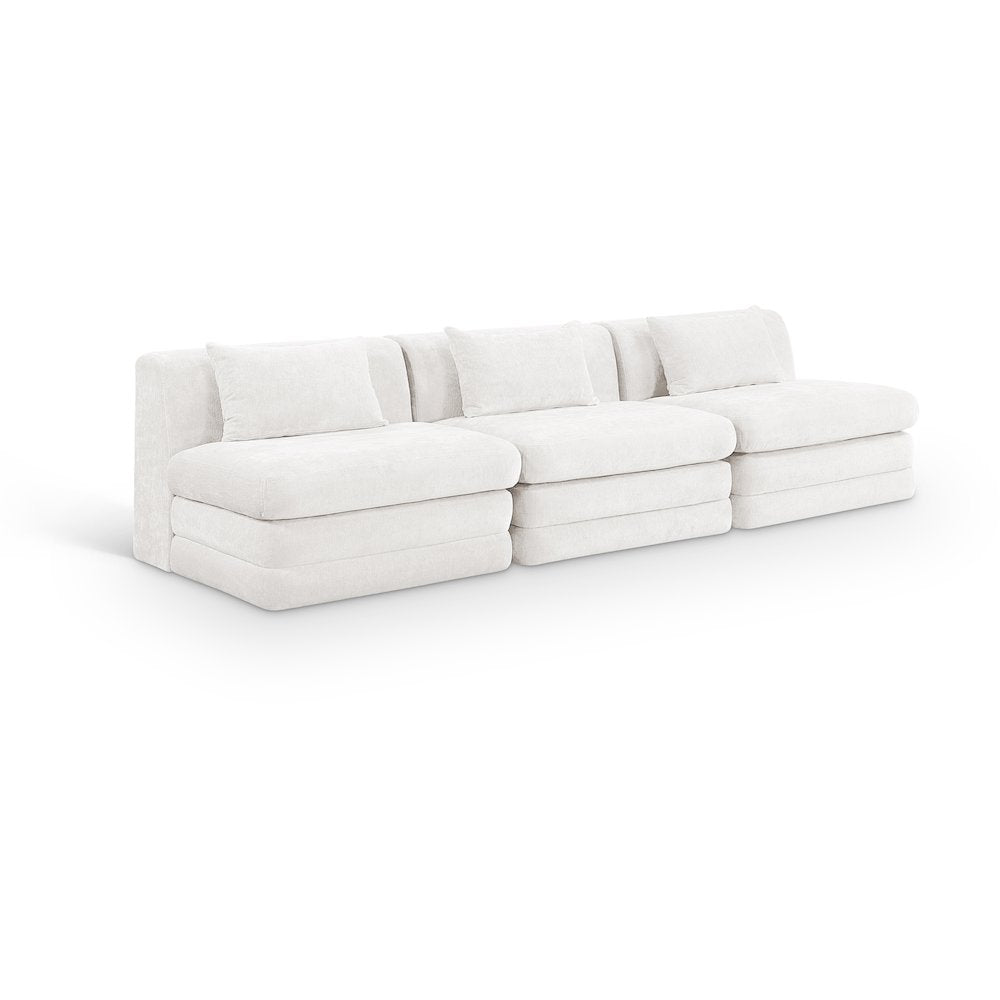 Stellar 114" Cream Chenille Fabric Upholstered 3pc. Modular Sofa