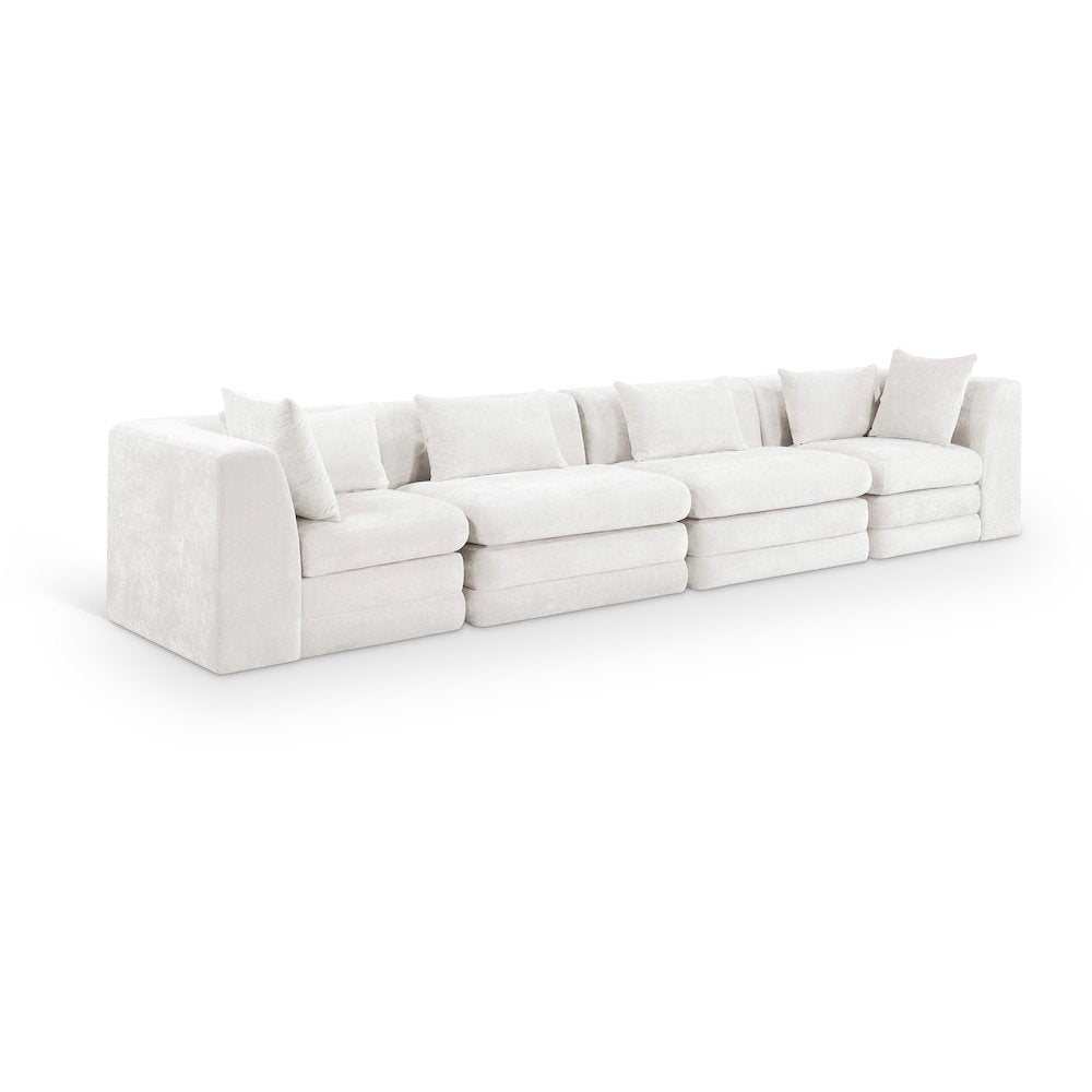 Stellar 152" Cream Chenille Fabric Upholstered 4pc. Modular Sofa