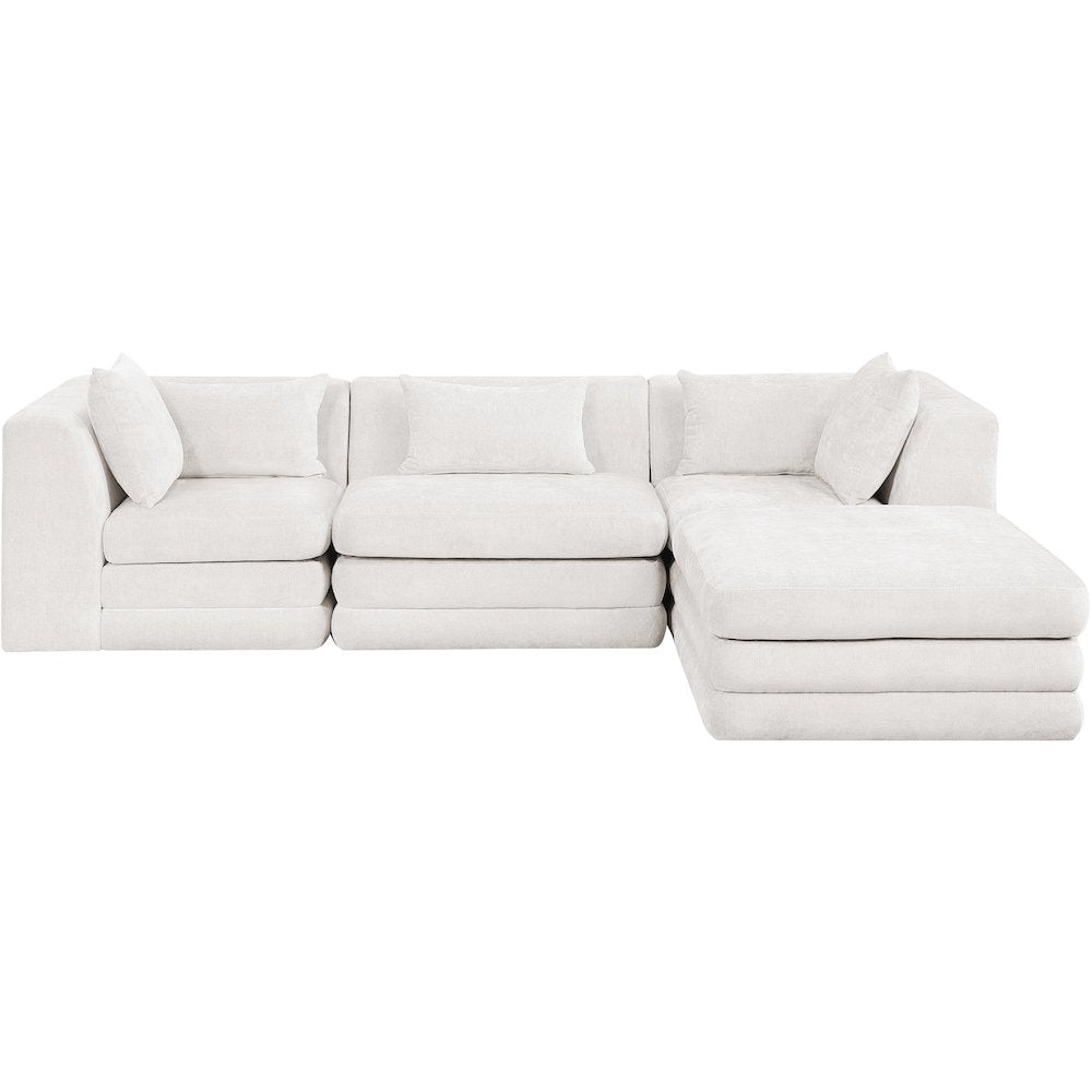 Stellar 114" Cream Chenille Fabric Upholstered 4Pc. Modular Sectional