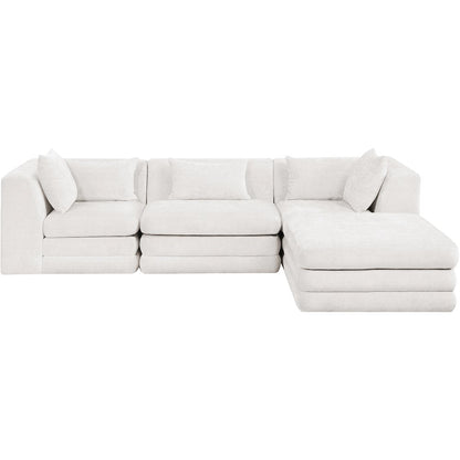 Stellar 114" Cream Chenille Fabric Upholstered 4Pc. Modular Sectional