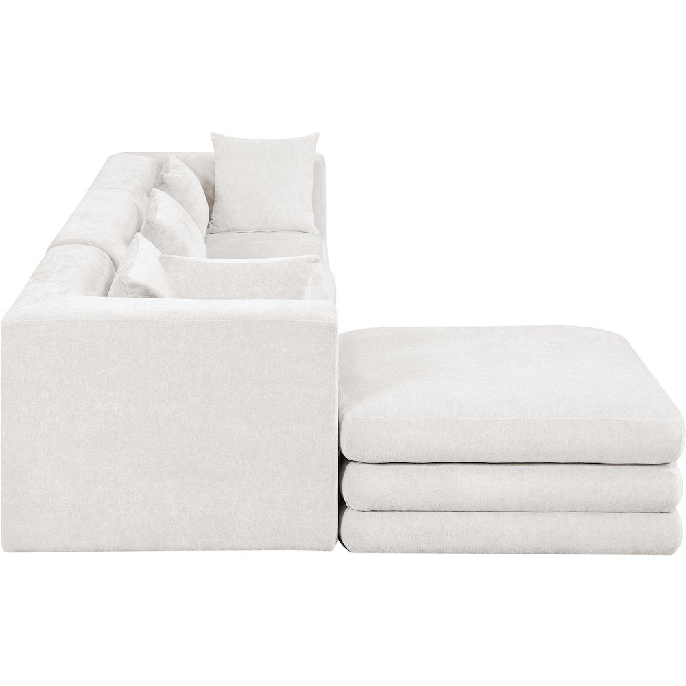 Stellar 114" Cream Chenille Fabric Upholstered 4Pc. Modular Sectional