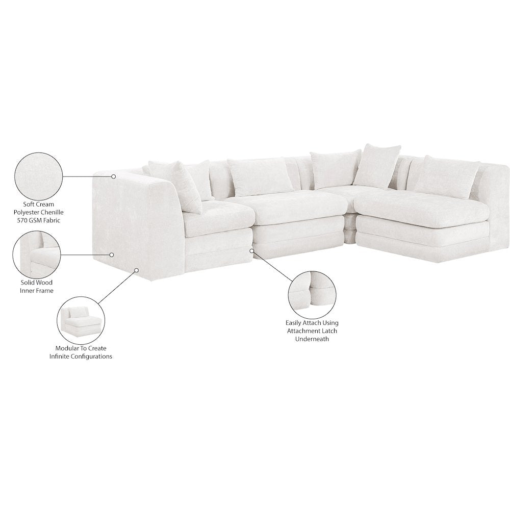 Stellar 114" Cream Chenille Fabric Upholstered 4Pc. Modular Sectional