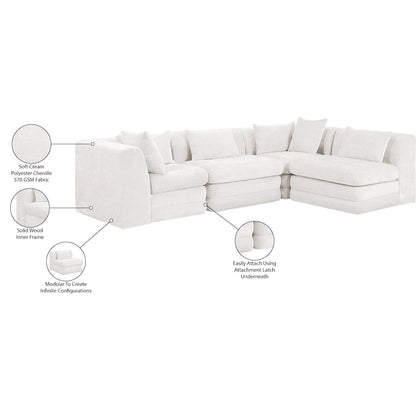 Stellar 114" Cream Chenille Fabric Upholstered 4Pc. Modular Sectional
