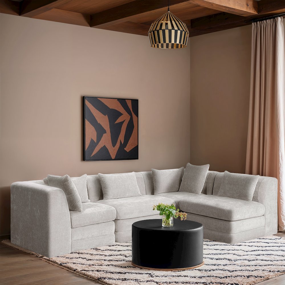 Stellar 114" Cream Chenille Fabric Upholstered 4Pc. Modular Sectional