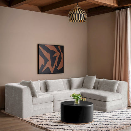 Stellar 114" Cream Chenille Fabric Upholstered 4Pc. Modular Sectional