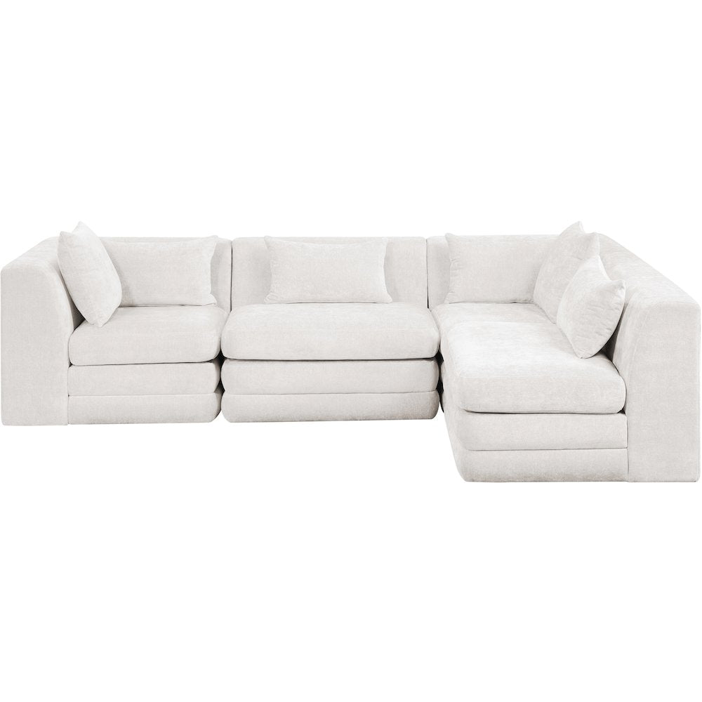 Stellar 114" Cream Chenille Fabric Upholstered 4Pc. Modular Sectional