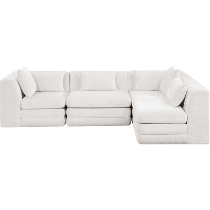 Stellar 114" Cream Chenille Fabric Upholstered 4Pc. Modular Sectional