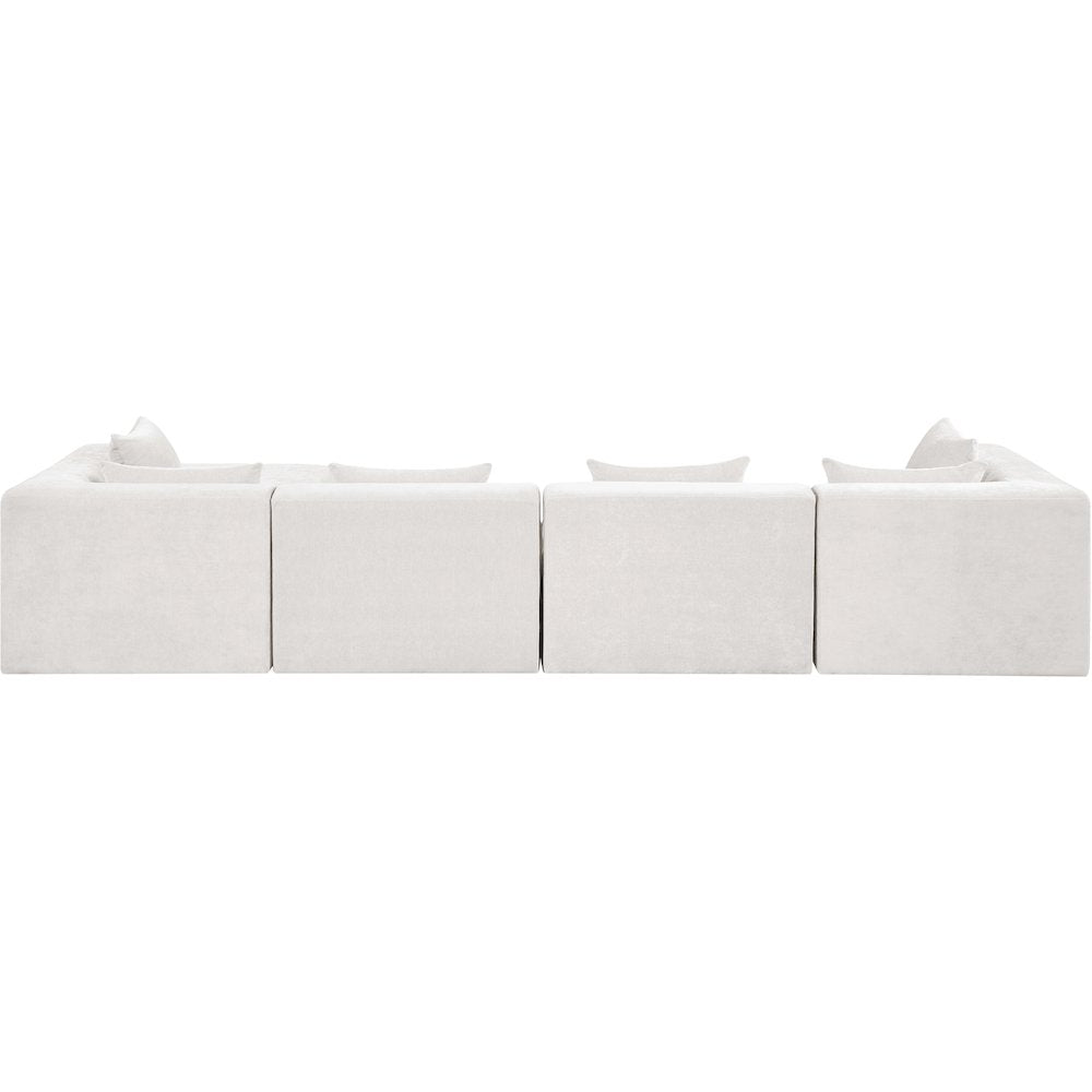 Stellar 152" Cream Chenille Fabric Upholstered 5Pc. Modular Sectional