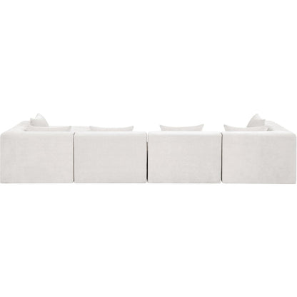 Stellar 152" Cream Chenille Fabric Upholstered 5Pc. Modular Sectional