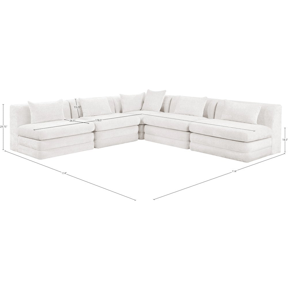 Stellar 114" Cream Chenille Fabric Upholstered 5Pc. Modular Sectional