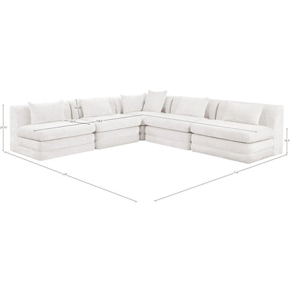 Stellar 114" Cream Chenille Fabric Upholstered 5Pc. Modular Sectional