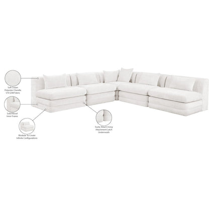 Stellar 114" Cream Chenille Fabric Upholstered 5Pc. Modular Sectional
