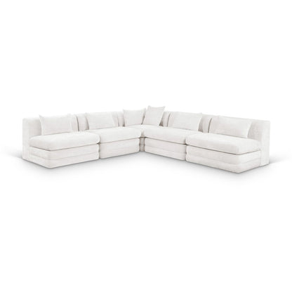 Stellar 114" Cream Chenille Fabric Upholstered 5Pc. Modular Sectional