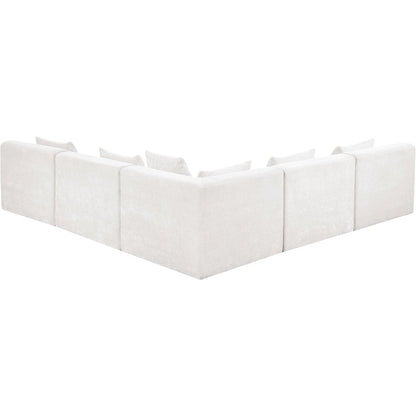 Stellar 114" Cream Chenille Fabric Upholstered 5Pc. Modular Sectional