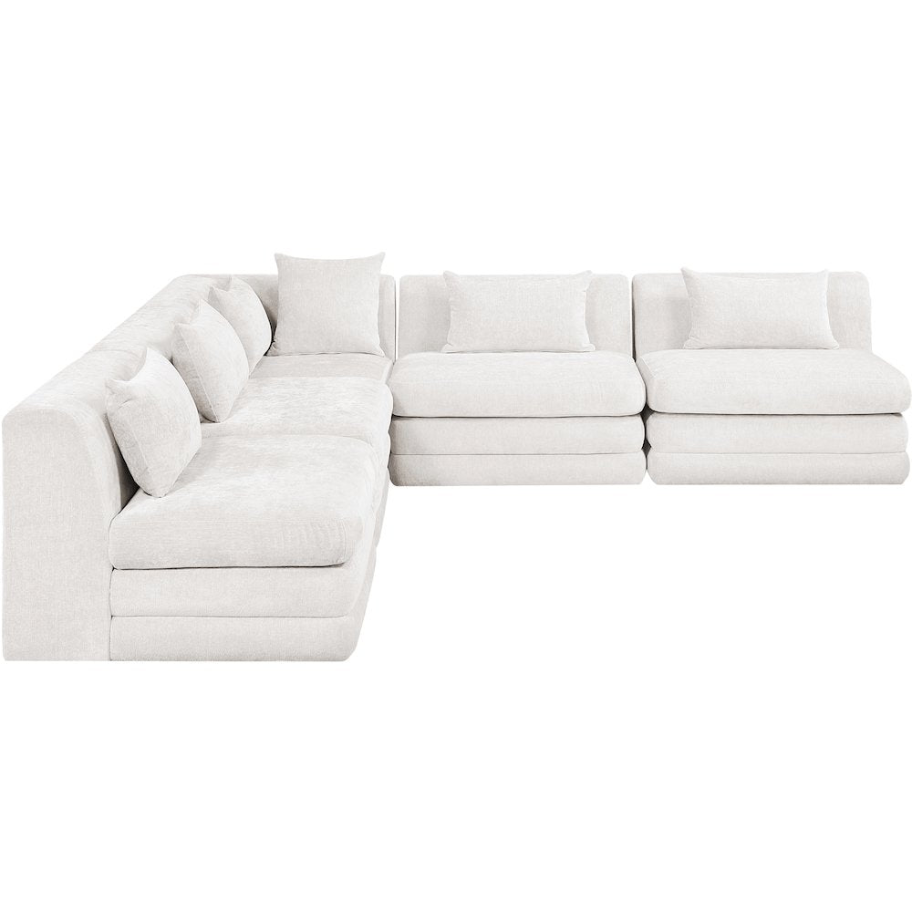 Stellar 114" Cream Chenille Fabric Upholstered 5Pc. Modular Sectional