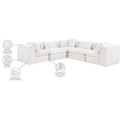 Stellar 114" Cream Chenille Fabric Upholstered 5Pc. Modular Sectional