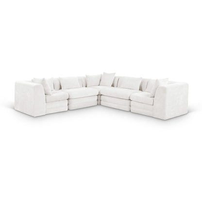 Stellar 114" Cream Chenille Fabric Upholstered 5Pc. Modular Sectional