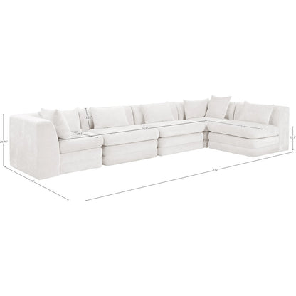 Stellar 152" Cream Chenille Fabric Upholstered 5Pc. Modular Sectional