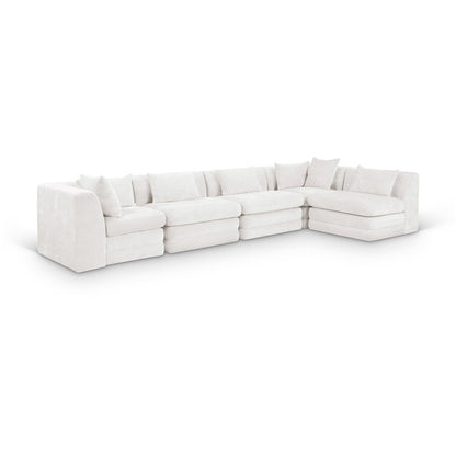 Stellar 152" Cream Chenille Fabric Upholstered 5Pc. Modular Sectional