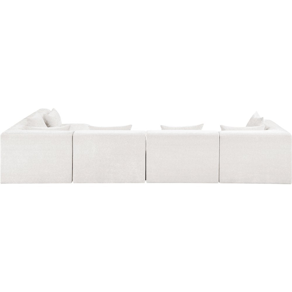 Stellar 152" Cream Chenille Fabric Upholstered 5Pc. Modular Sectional