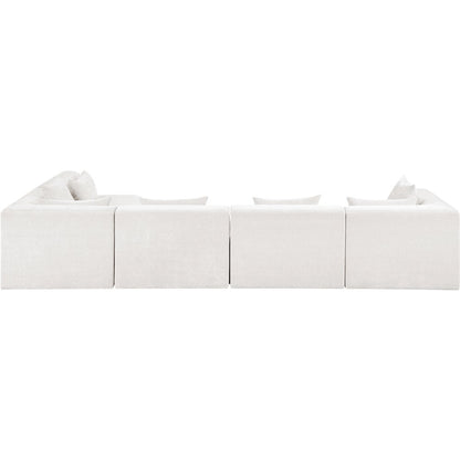 Stellar 152" Cream Chenille Fabric Upholstered 5Pc. Modular Sectional